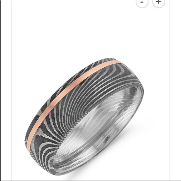 SHANE CO Stylish & Sophisticated Mens Wedding Band Damascus Steel 14K New in Box - Picture 5 of 9
